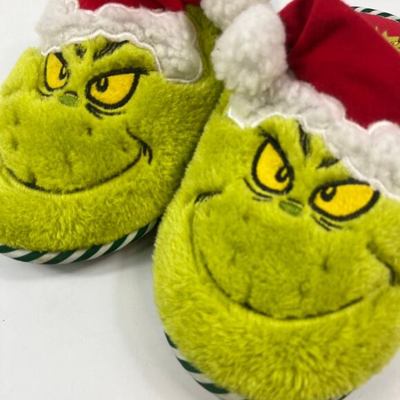 The Grinch Dr. Seuss Women’s Slippers S 5-6 Faux Fur Green Santa Holiday Shoes - Picture 6 of 11